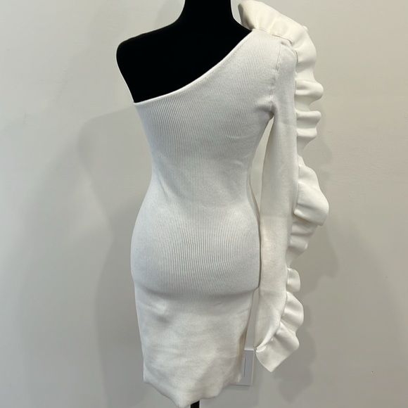 KOROBEYNIKOV KNIT ASYMMETRICAL COUTURE MINI DRESS WITH FLOWER DECOR - Picture 8 of 11